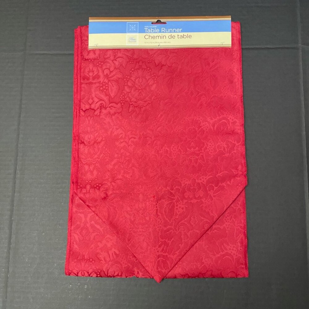 Home Collection Table Runner 12" x 72" Red Damask Holiday Christmas Dinner Party